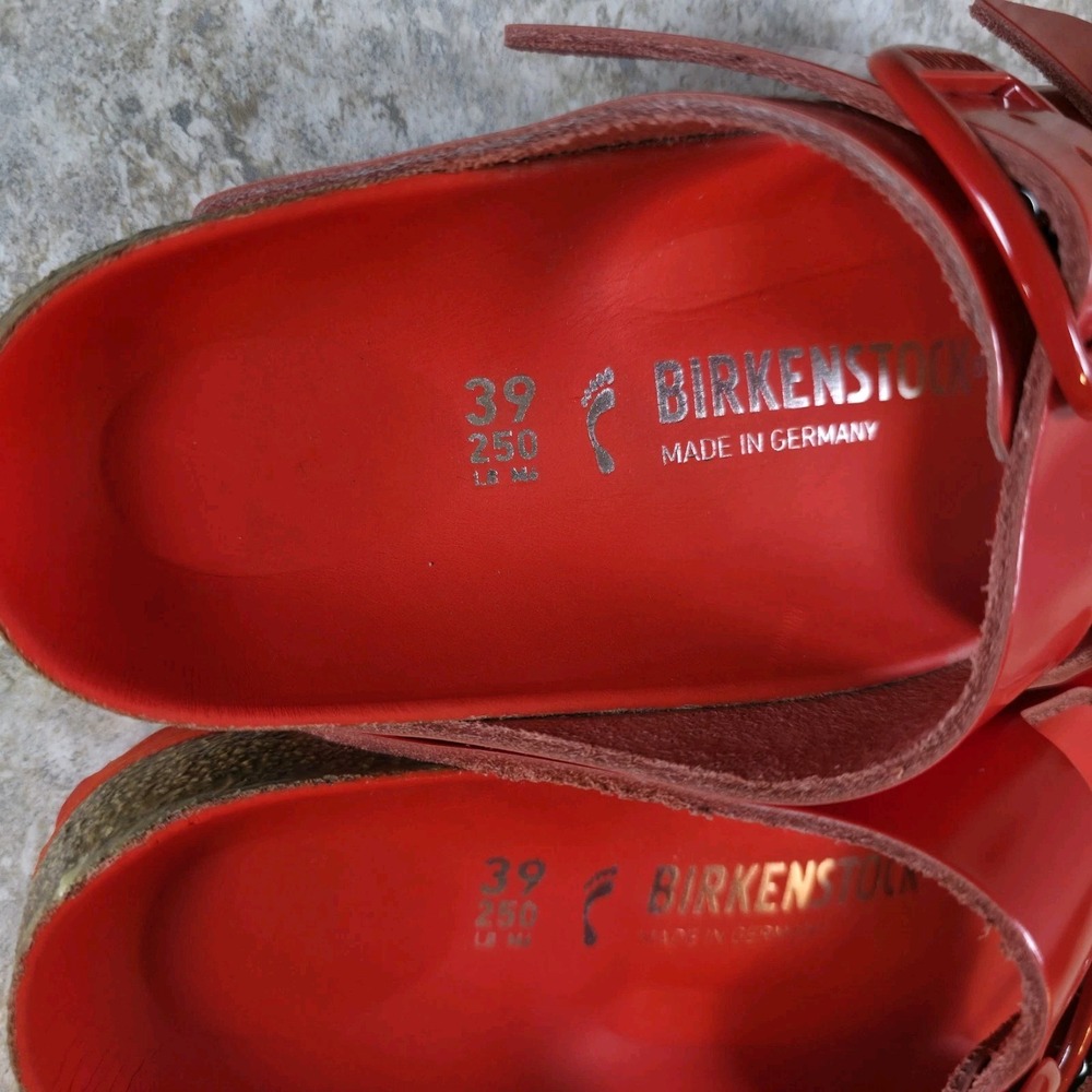Birkenstock Arizona Big Buckle Gloss Red " Tomato " Patent Leather Womens 8 NEW - Picture 4 of 7